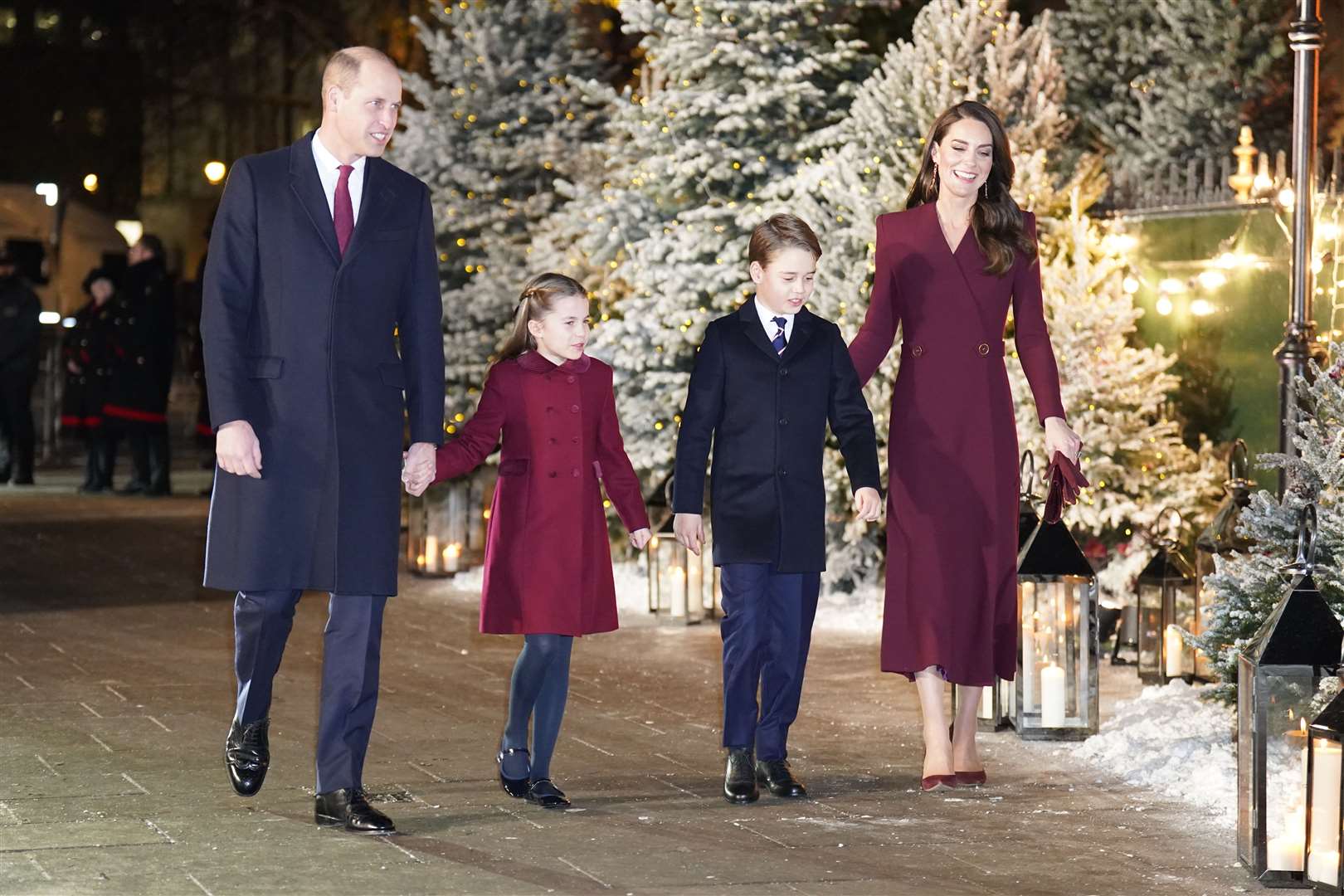 The Prince and Princess of Wales arriving with their children Princess Charlotte and Prince George for Kate’s 2022 Christmas Carol Service at Westminster Abbey (PA)