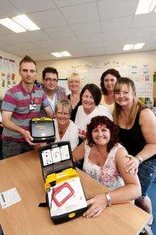 Bev Panes, front, who helped raise money for two heart defibrillators to the Isle of Sheppey Academy