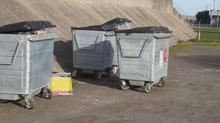 The grey bins opposite the Ship on Shore pub in Sheerness