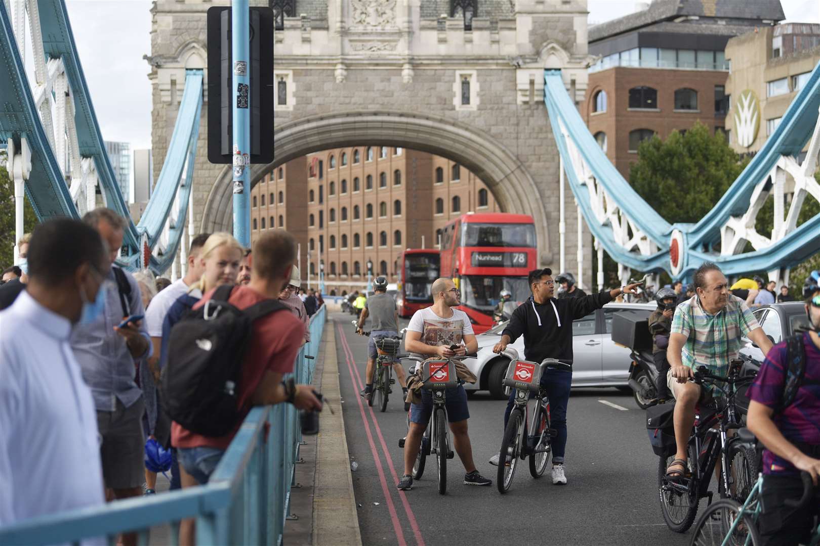 Queues to cross the bridge (Victoria Jones/PA)