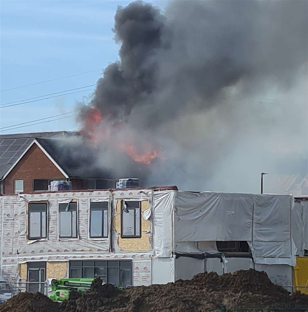 Firefighters were called to a blaze at a housing development in Ebbsfleet. Picture: Shanice Kingman