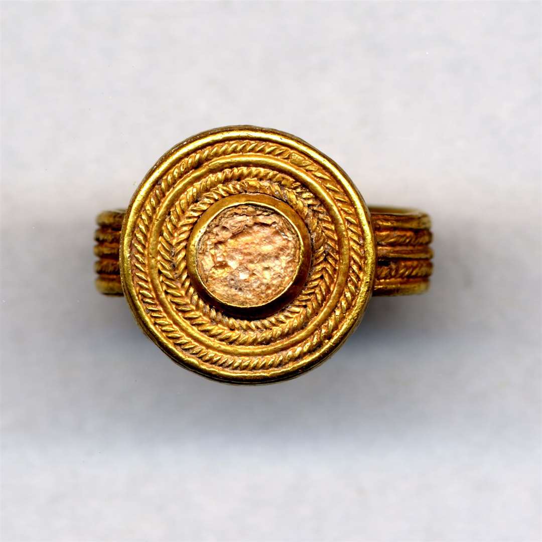 A gold finger-ring with a glass setting, similar to some of the items missing (Trustees of the British Museum/PA)