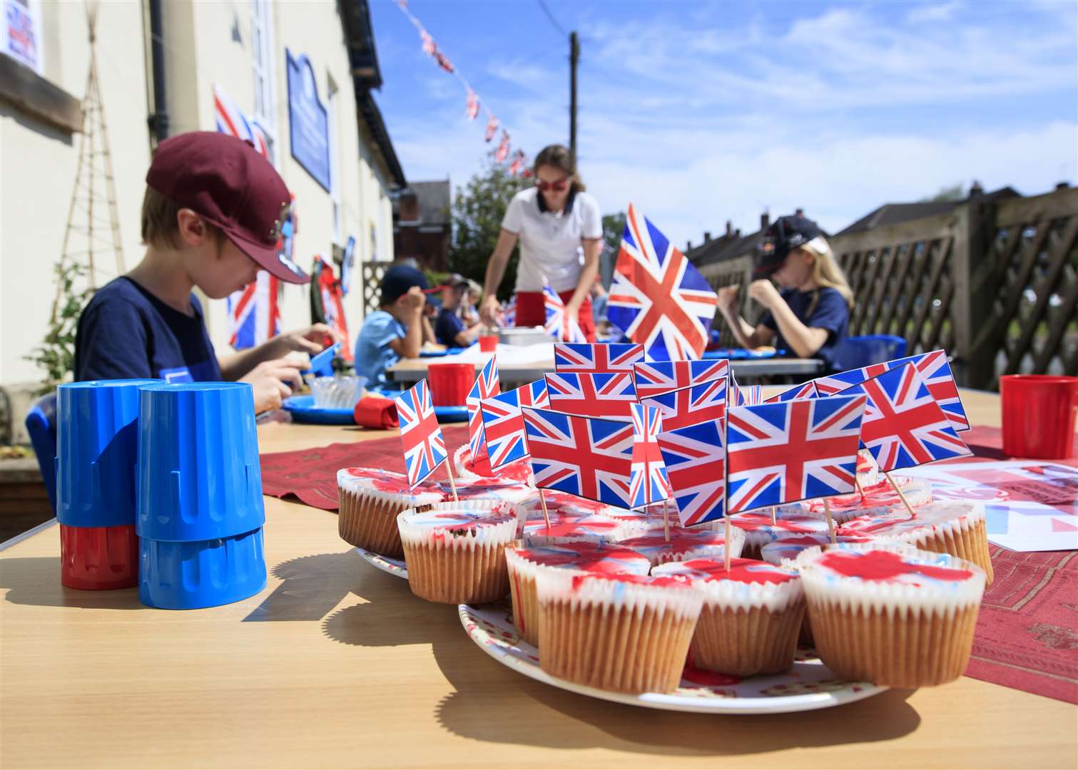 Children from Breadsall Primary School in Derby held a VE Day lunch party on Thursday (Danny Lawson/PA)