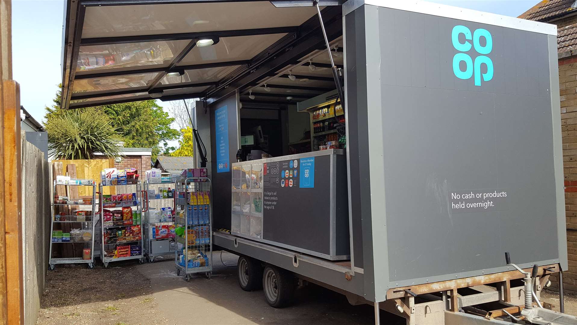 The Co-op set up a pop-up shop in the yard next to their store in Upchurch. Stock image