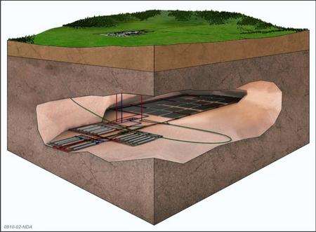 A three-dimensional image of the proposed Romney Marsh underground nuclear waste centre.