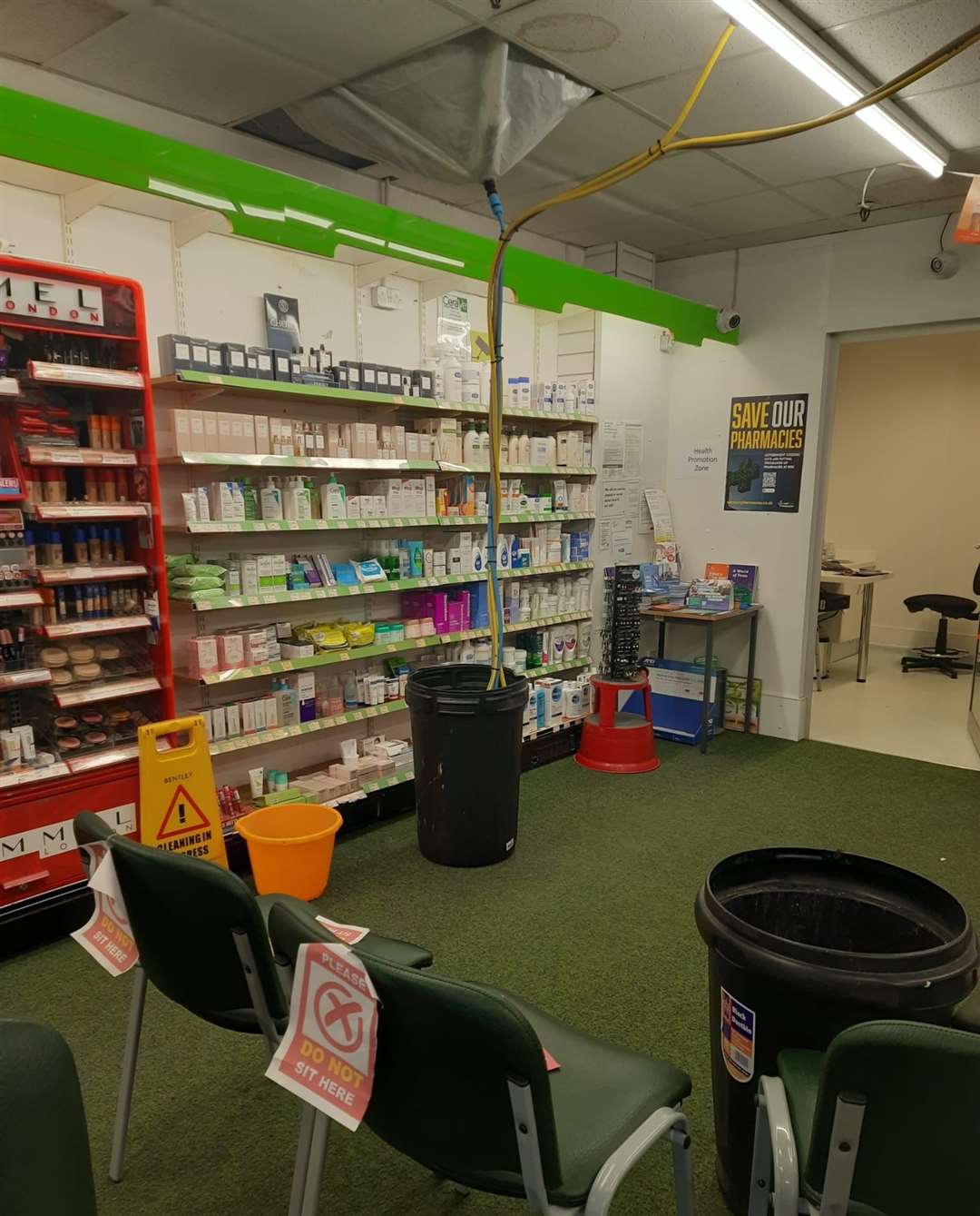 The Village Pharmacy in New Ash Green is not the only business with a damaged ceiling. Photo credit: Laura Manston