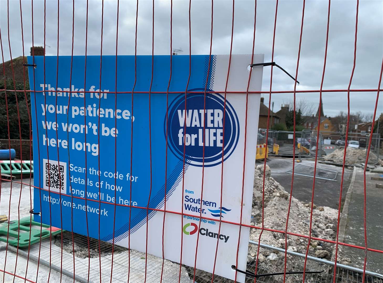 Signs say Southern Water 'won't be long' working on the road in Margate