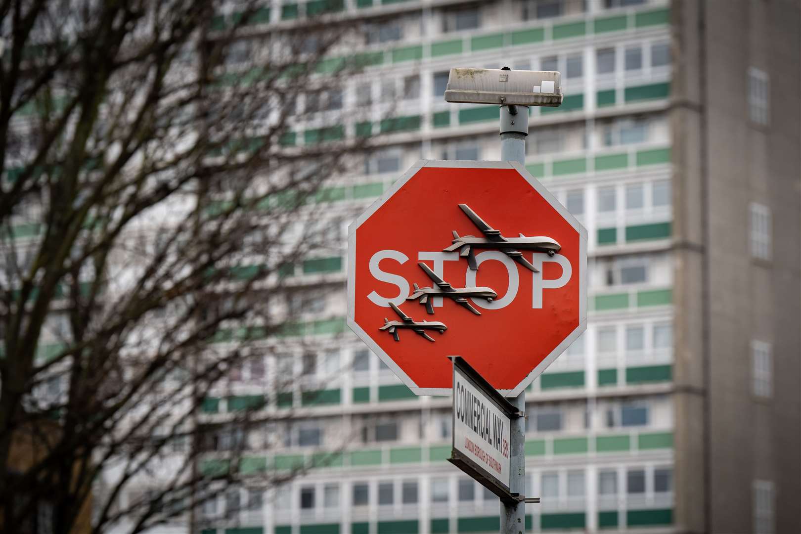 Banksy unveiled the new piece of art at the intersection of Southampton Way and Commercial Way in Peckham, south-east London (Aaron Chown/PA)