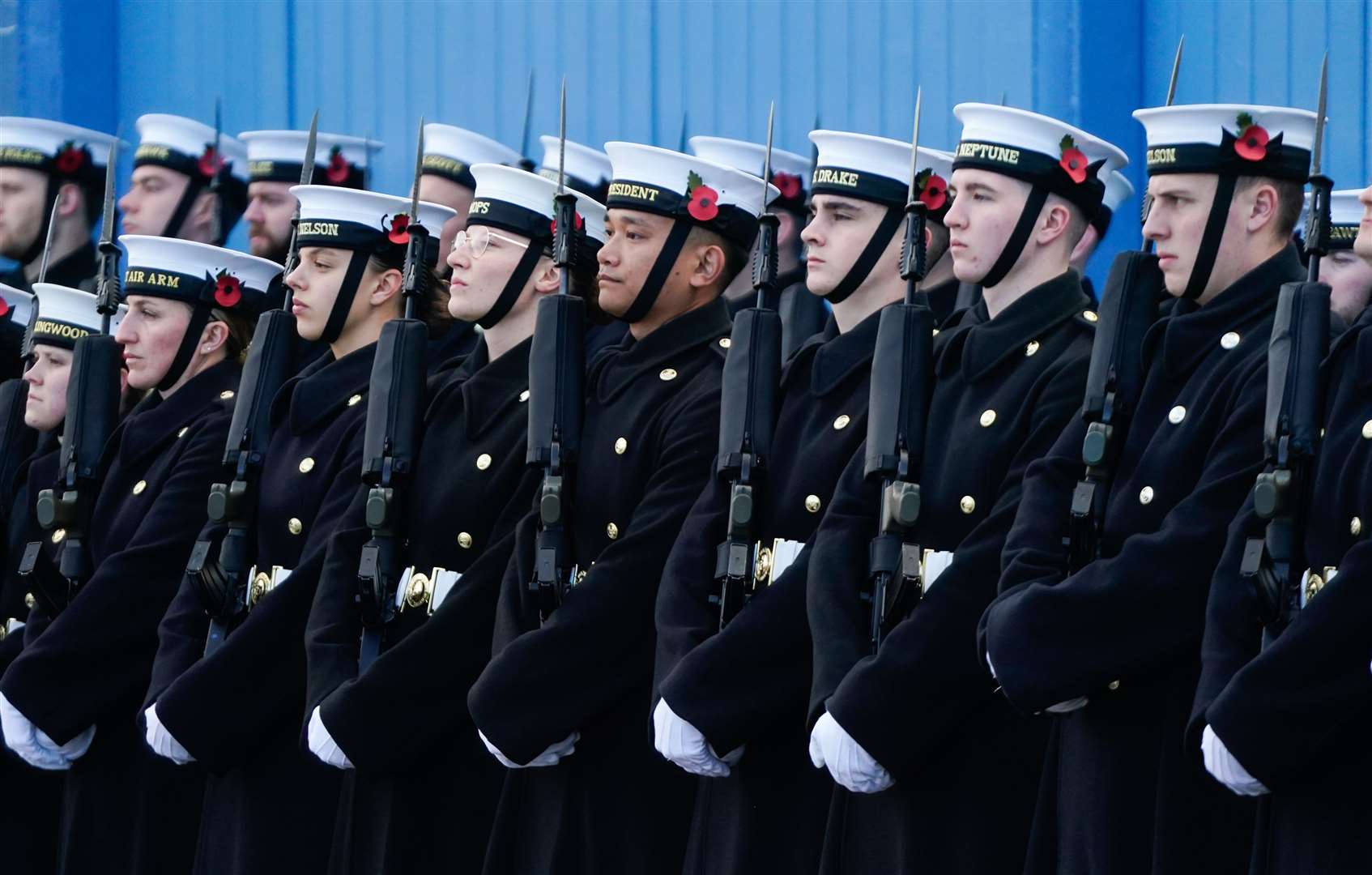 Royal Navy officers rehearse for their role in the annual remembrance service at the Cenotaph (Andrew Matthews/PA)