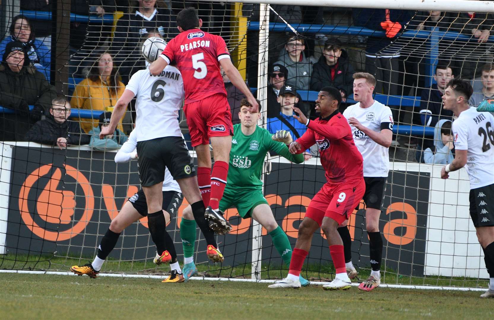 Grimsby's Shaun Pearson puts his team ahead at Dover on Saturday. Picture: Barry Goodwin (55133401)