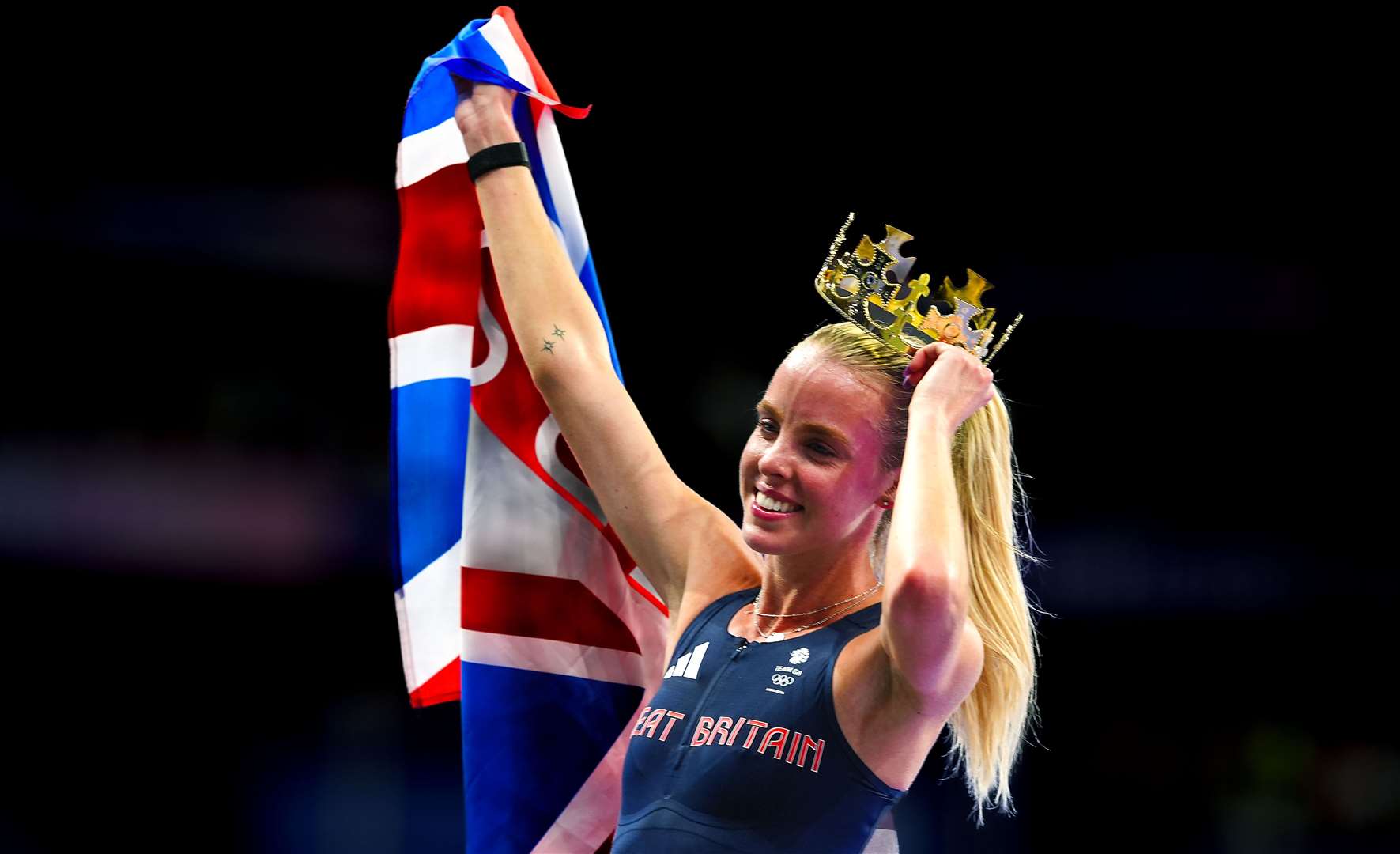 Keely Hodgkinson celebrates winning the women’s 800m final (Peter Byrne/PA)