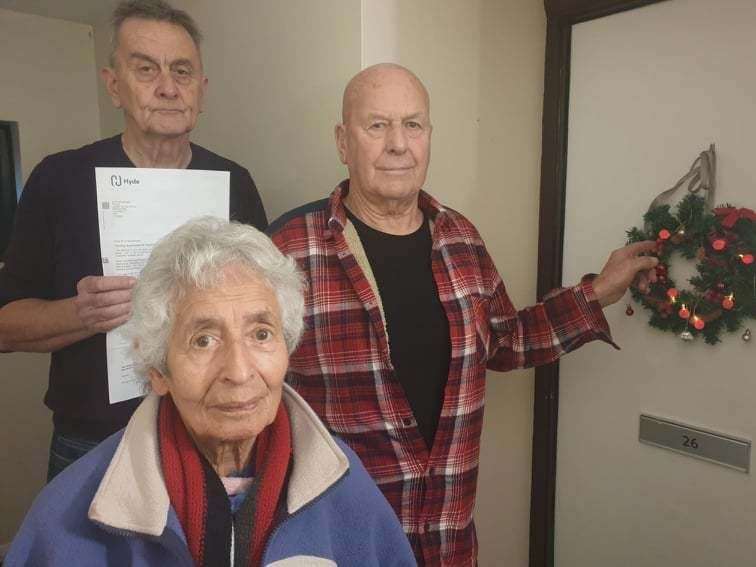 John Allan, Brian Goldsack and Wilhelmina Rijshouver are upset over the letter sent by Hyde Housing
