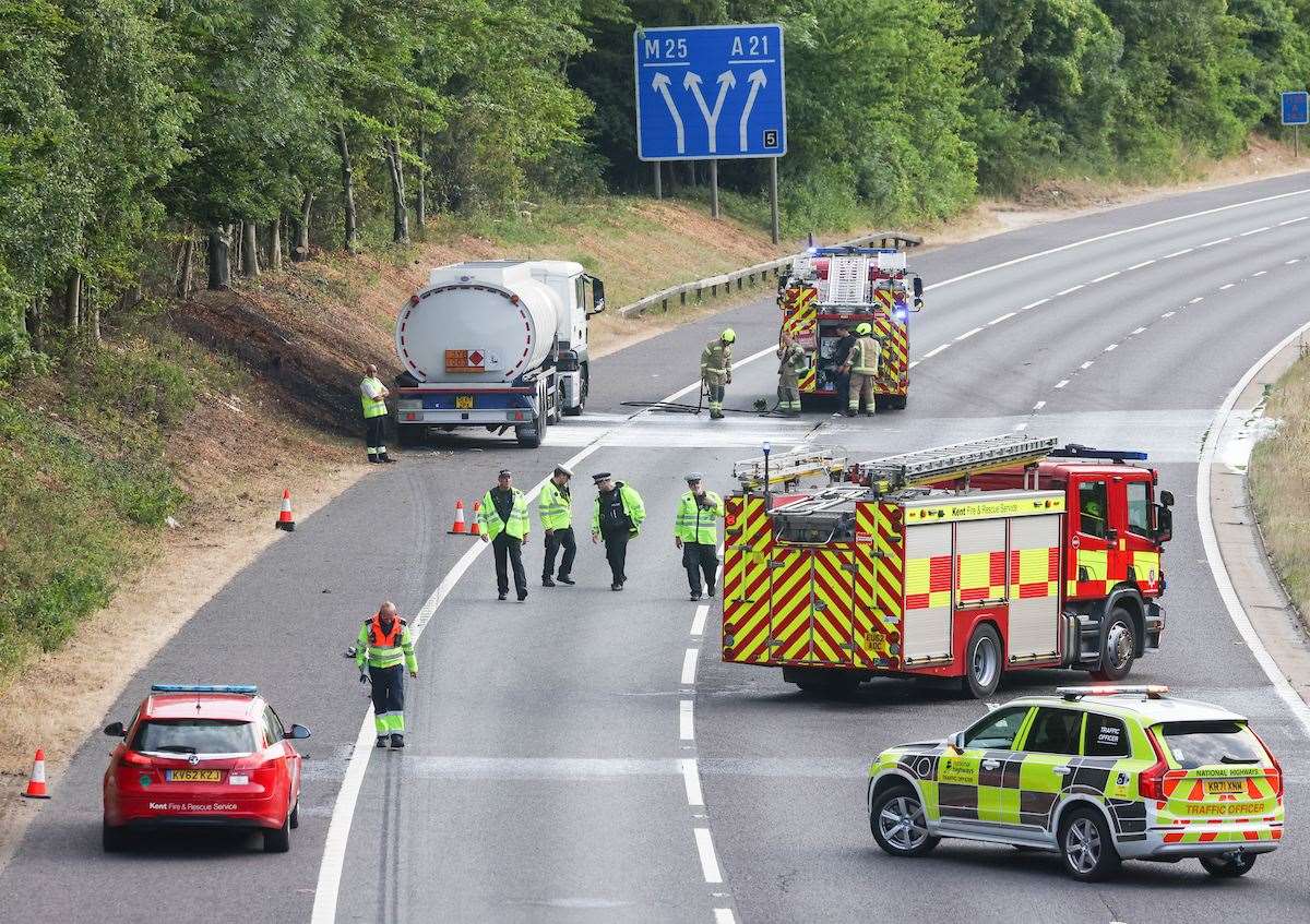 The aftermath of the tanker fire on the M25. Picture: UKNIP