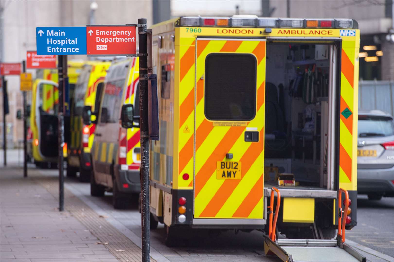 Ambulances outside the Royal London Hospital, in London (Dominic Lipinski/PA)