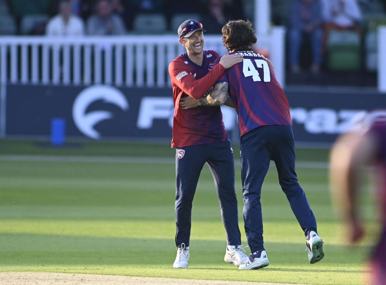 Joe Denly and Kane Richardson celebrate. Picture: Barry Goodwin