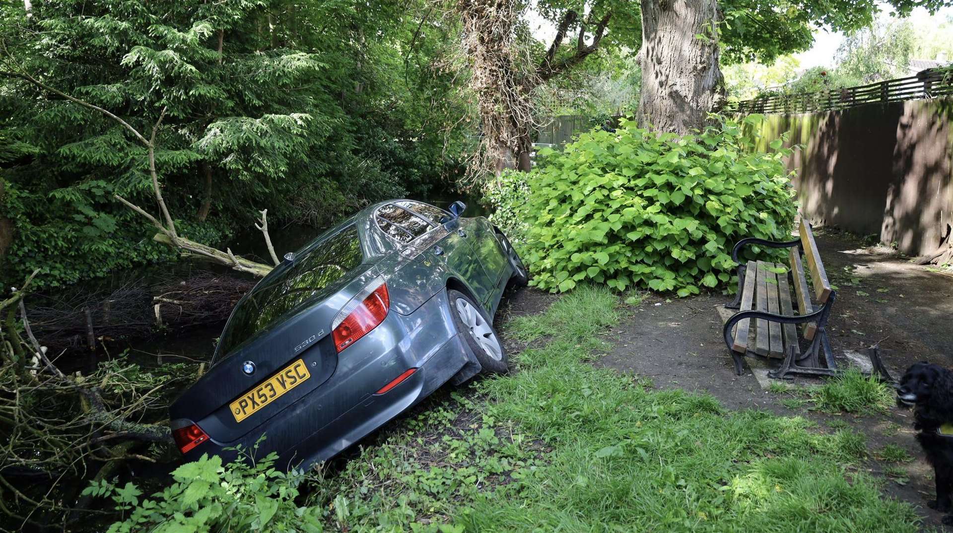 A BMW has been left in Westbrook Stream after its driver was arrested in Faversham. Picture: Harry Mustoe-Playfair