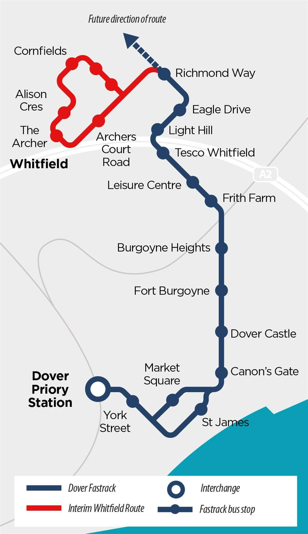Map to show the new Dover Fastrack route