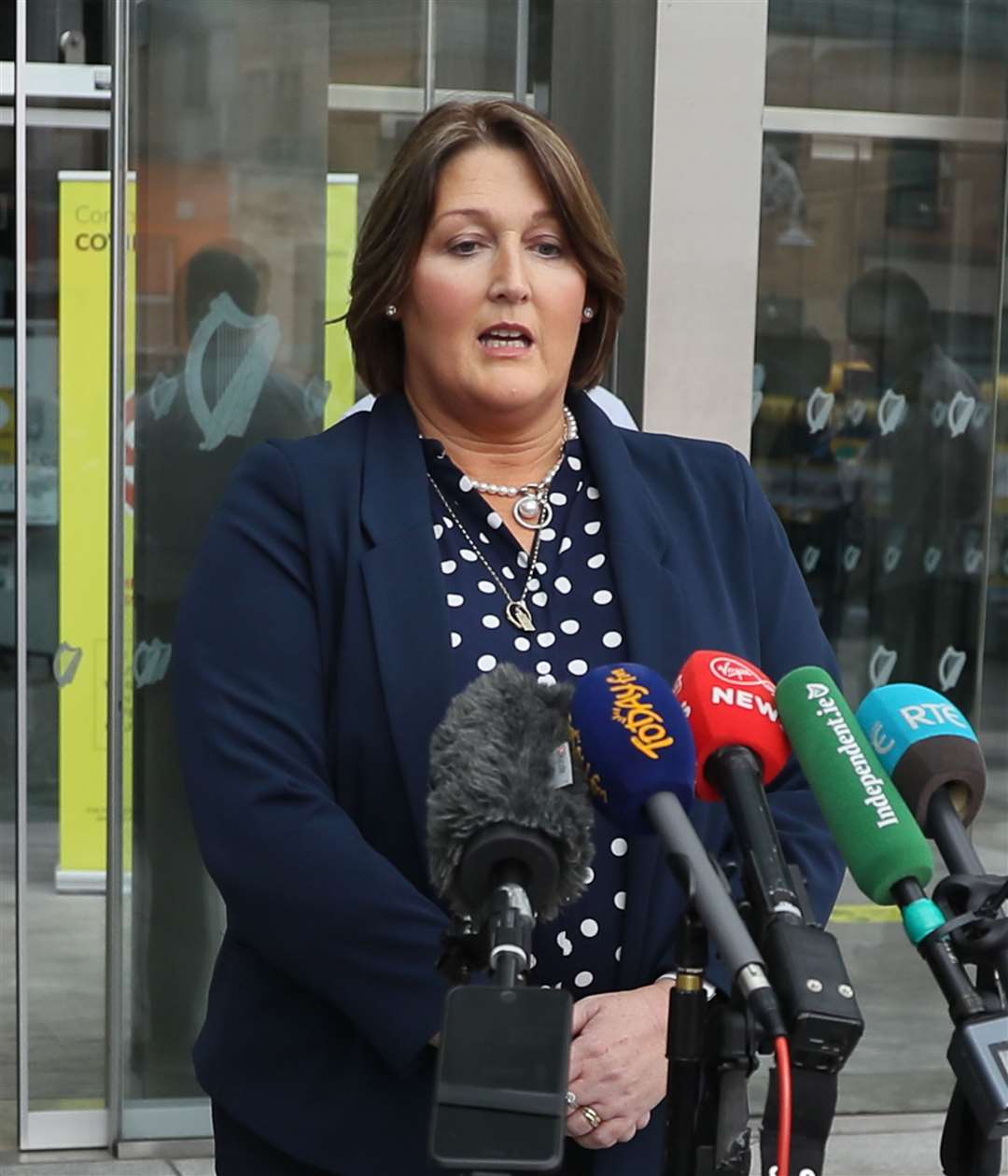 Caroline Donohoe, the widow of Adrian Donohoe, speaks to the press outside the Criminal Courts of Justice, Dublin (Brian Lawless/PA)