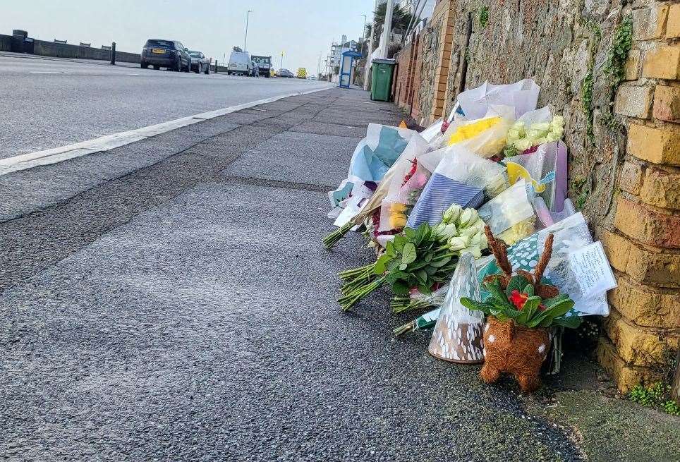 Floral tributes outside William Brown's home in Sandgate Esplanade