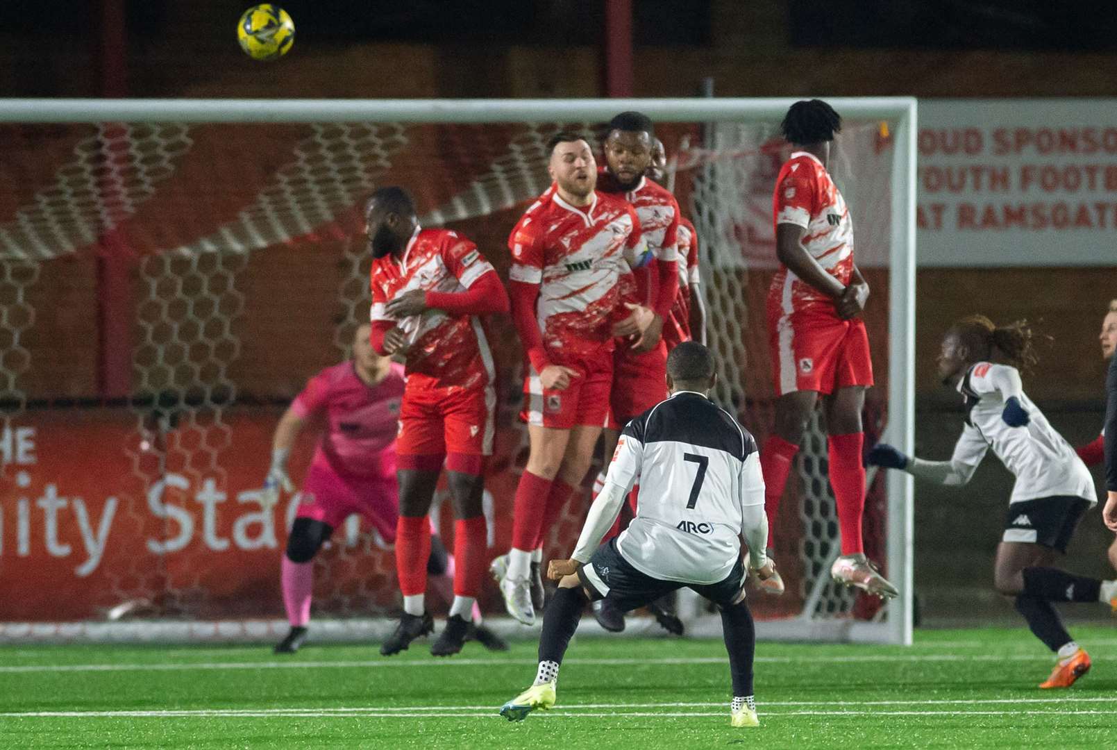 Kieron Campbell's last-gasp free-kick secures a point for Faversham at Ramsgate. Picture: Ian Scammell