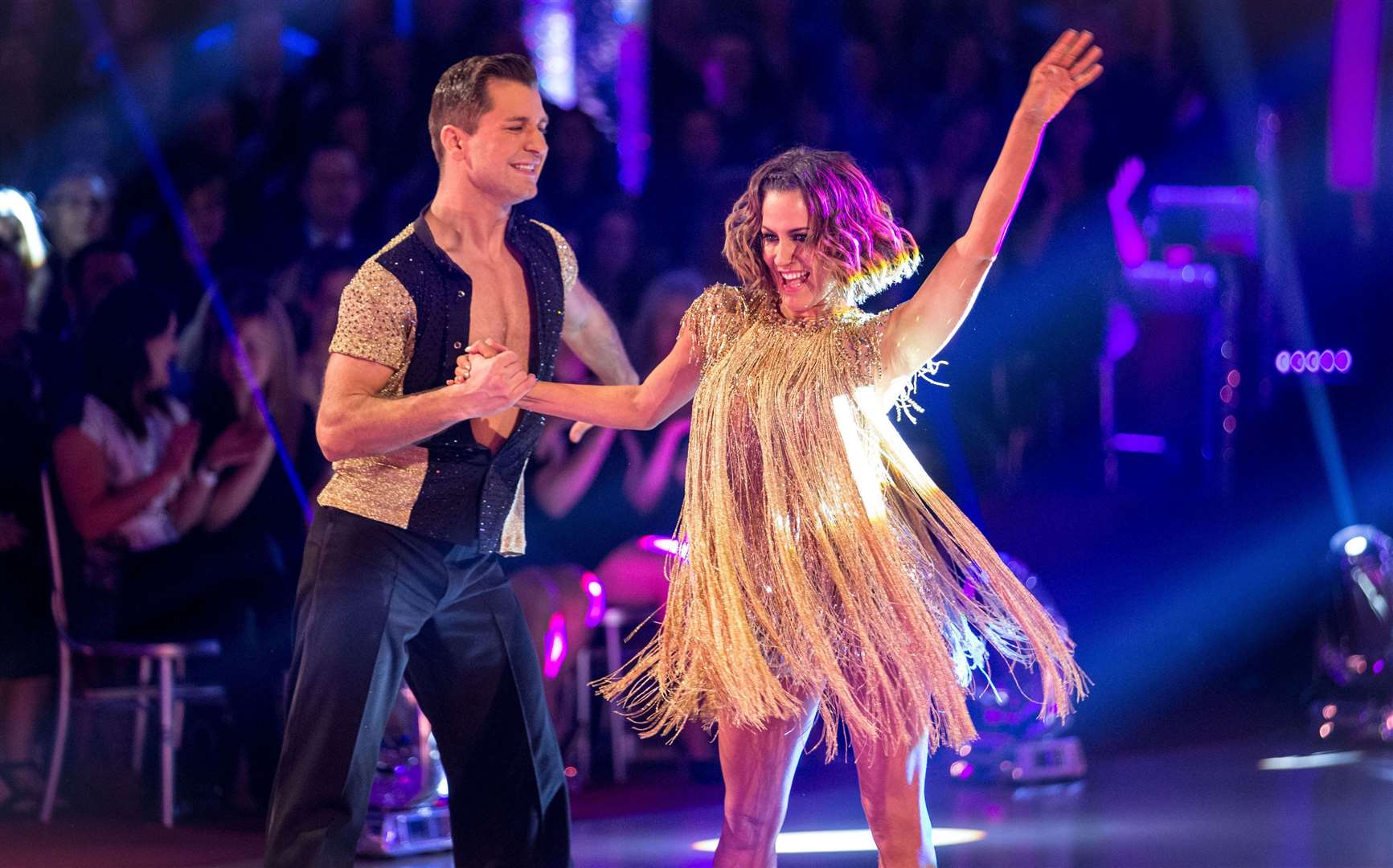 Caroline Flack with dance partner Pasha Kovalev on their way to winning the 2014 Strictly glitterball (Guy Levy/BBC/PA)