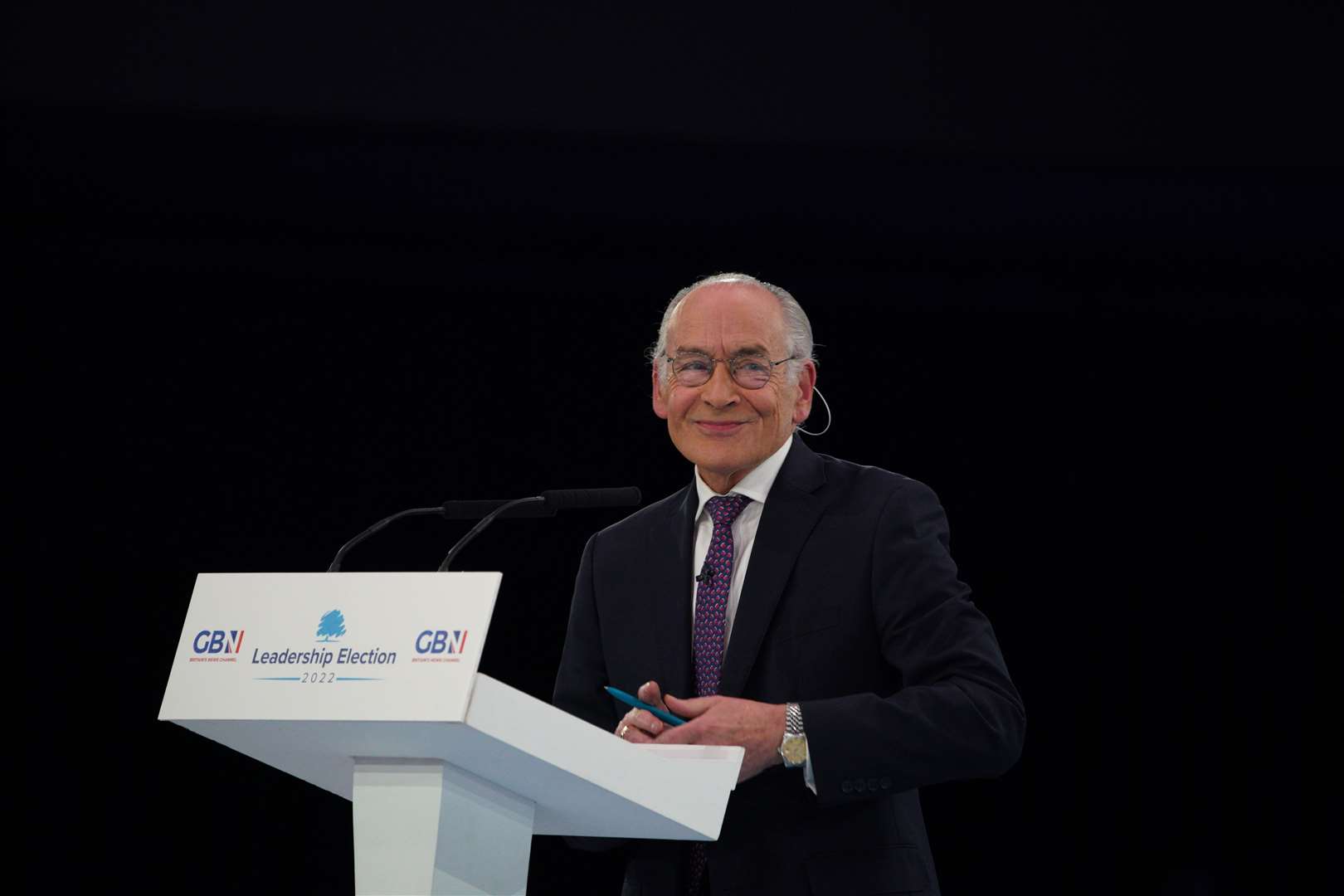 Alastair Stewart at a hustings event in Manchester involving Conservative leadership hopefuls Liz Truss and Rishi Sunak in August 2022 (Peter Byrne/PA)