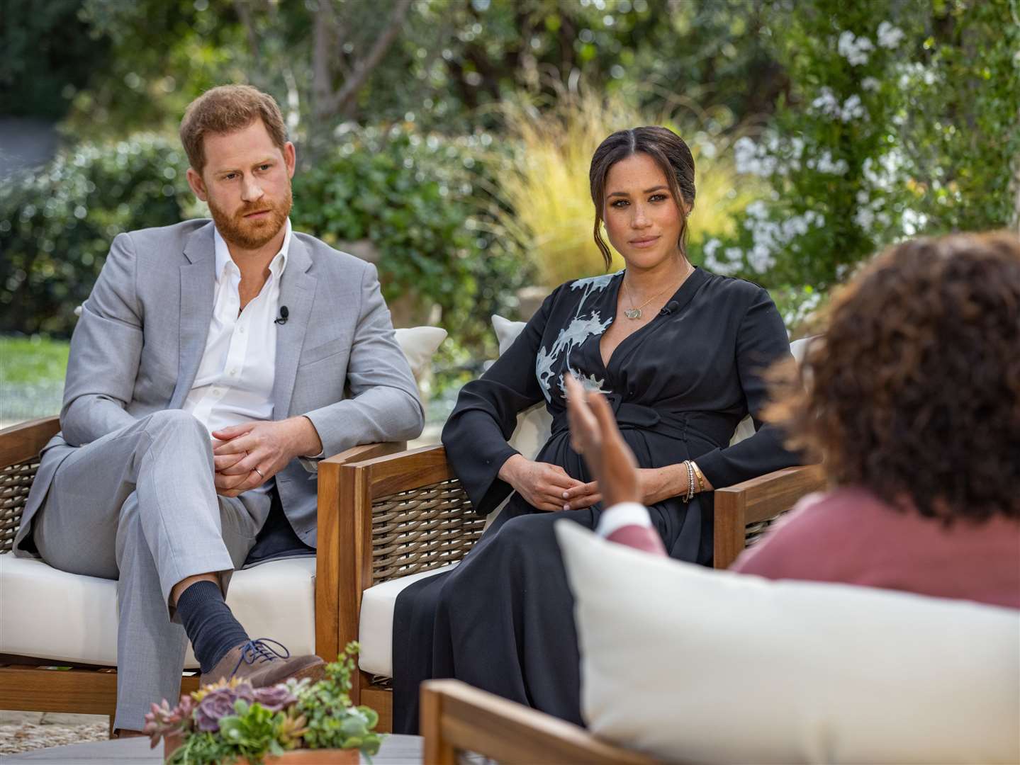 The Duke and Duchess of Sussex during their interview with Oprah Winfrey (Joe Pugliese/Harpo Productions/PA)