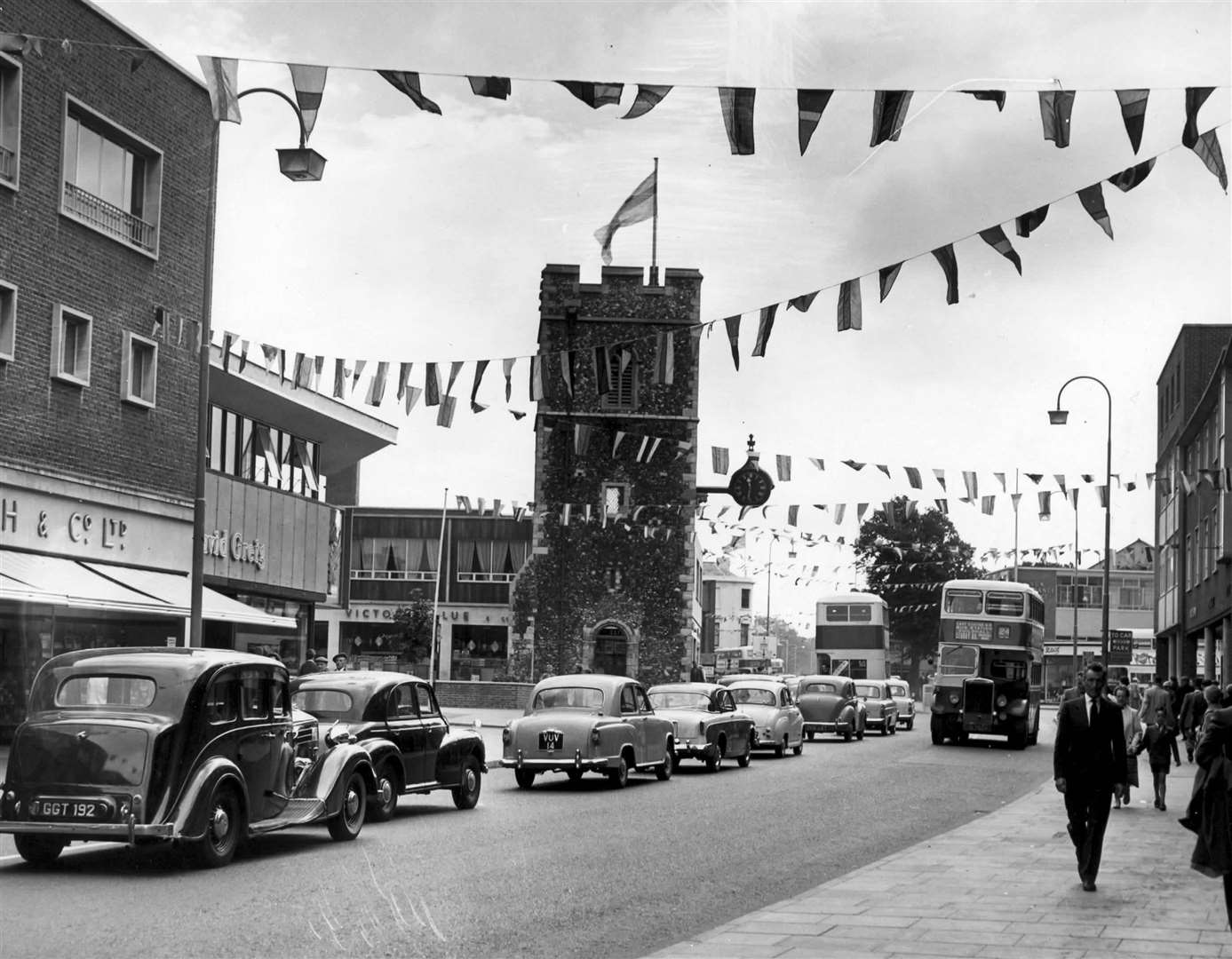 Canterbury on an August Bank Holiday with through traffic heading for the coastal resorts in 1958