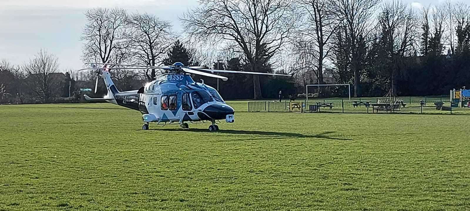 The air ambulance at Rainham Recreation Ground