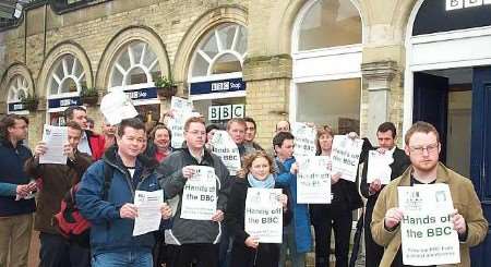 BBC staff outside their offices today. Picture: NIGEL JARRETT