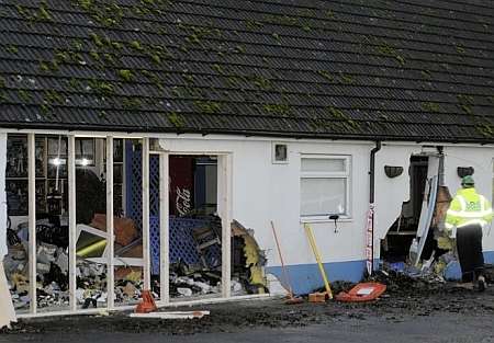 The scene after a Ferrari crashed into the Blue and White cafe on the A20 at Mersham.