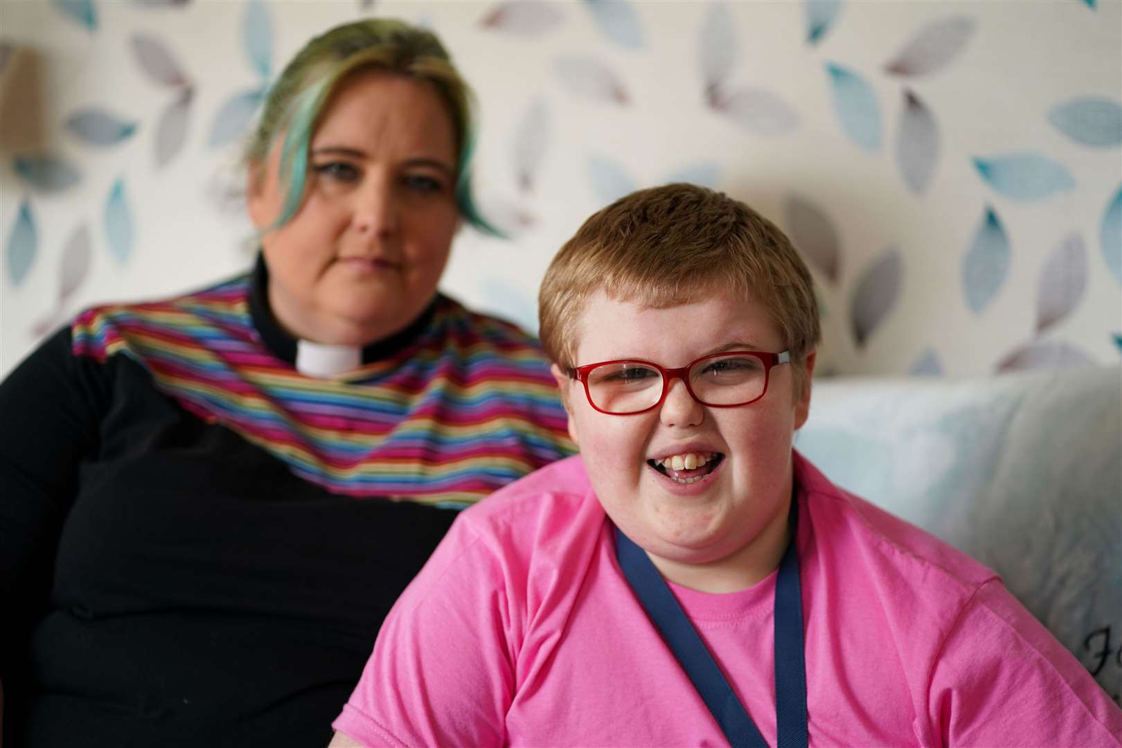 The Rev Charlotte Cheshire with her son Adam Cheshire at their home in Newport, Shropshire (Jacob King/PA)