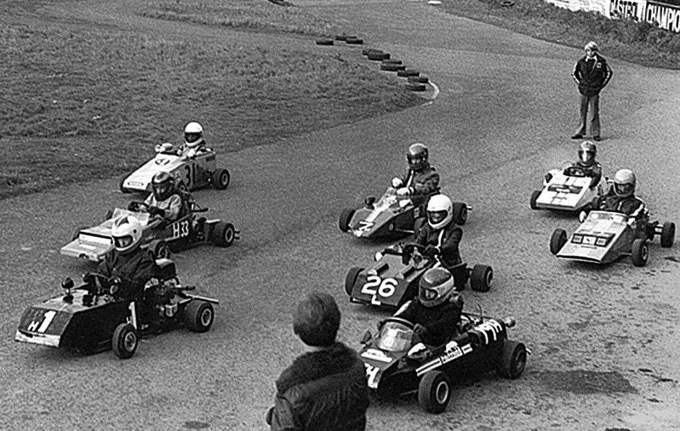 Original Formula 6 karts, owned by the Rochester Motor Club, on the grid in 1975