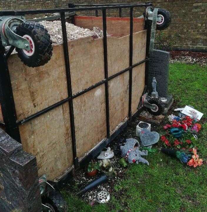 Catherine Fullbrook was incensed after a crate of dirt left dumped on her mum's grave