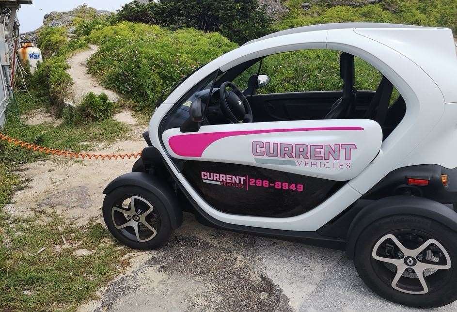 My wife and squeezed into the Twizy, to explore the island. Picture: Keith Hunt