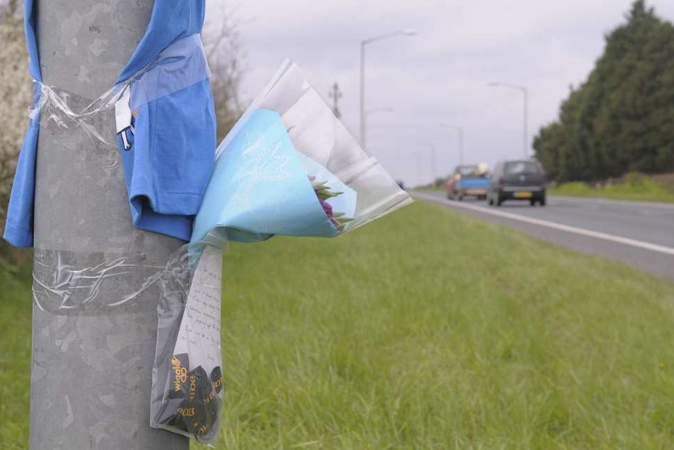 Tributes at the spot where cyclist Christian Smith died on the Old Thanet Way