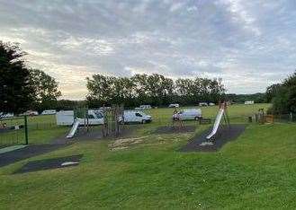 A group of caravans and associated vehicles have gained access to Knockhall Park in Greenhithe