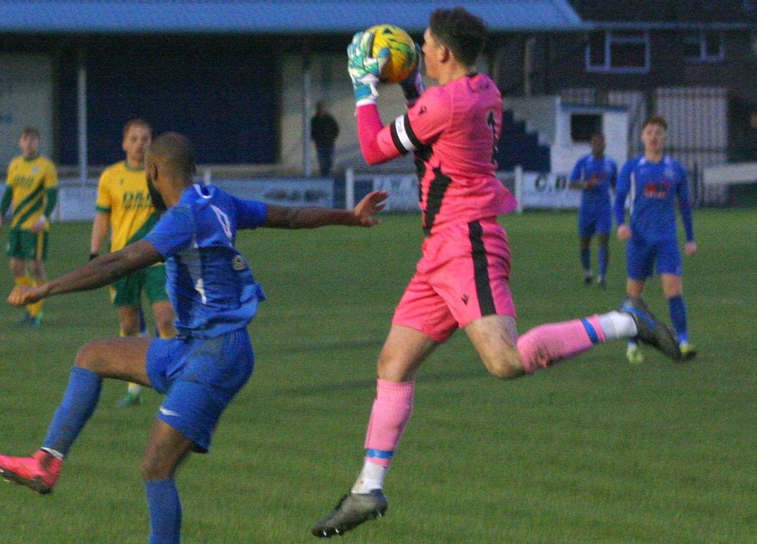 Sam Mott collects the ball against Herne Bay
