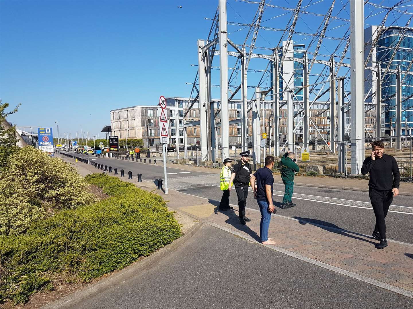 Police at Dockside after reports of a gunman in the area