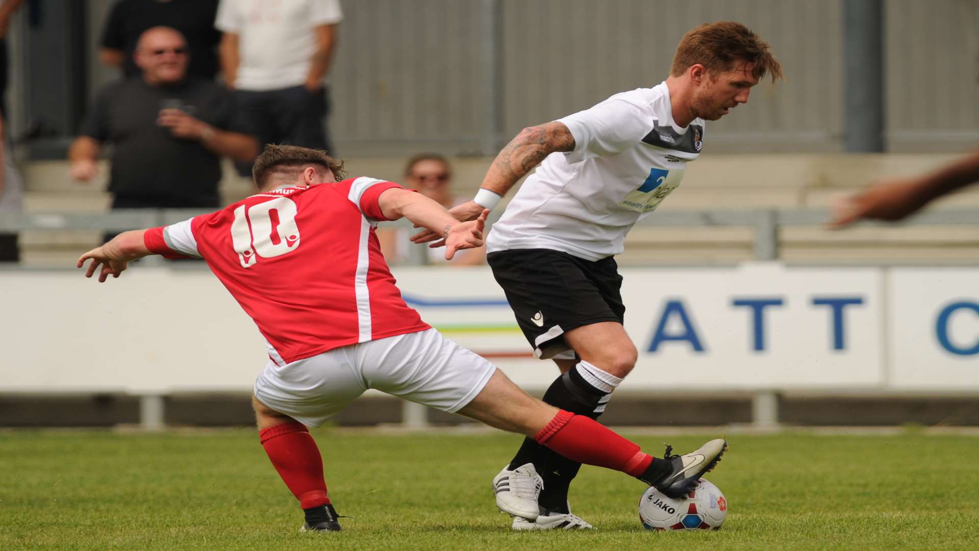 Elliot Bradbrook on the ball for Dartford against Ebbsfleet in pre-season Picture: Steve Crispe