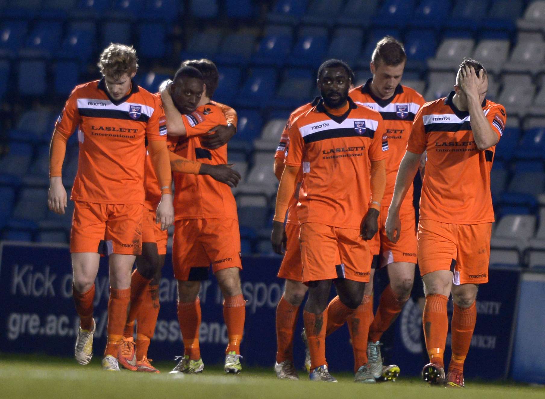 Margate players congratulate Freddie Ladapo for his goal Picture: Barry Goodwin