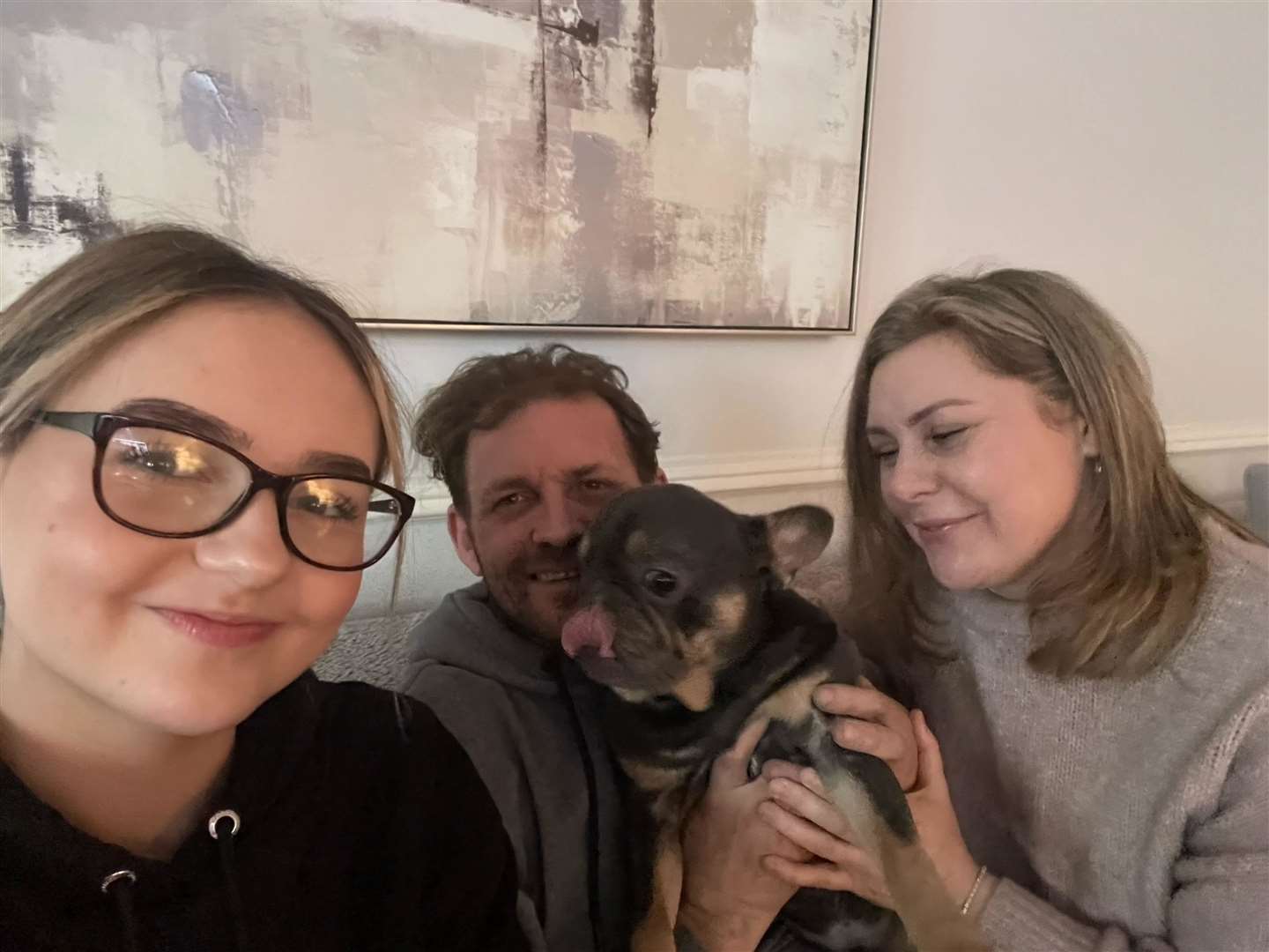 French bulldog Milo with owners Amber, Barry and Emma Stephens from Cliffe Woods