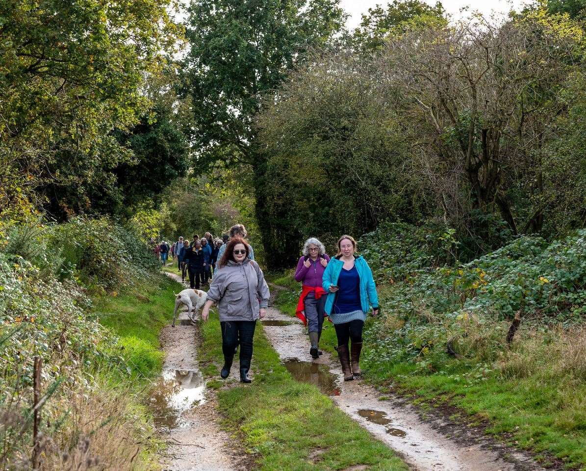 Campaigners walking through Chequer's Wood in Canterbury