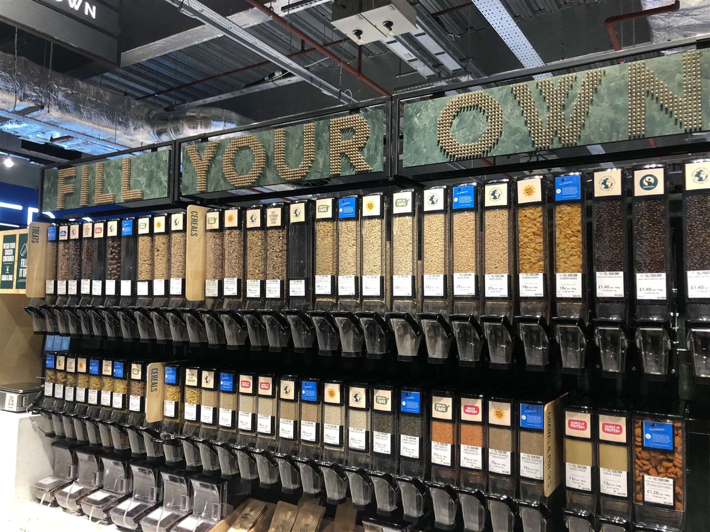 A fill your own counter with cereals and other dry products