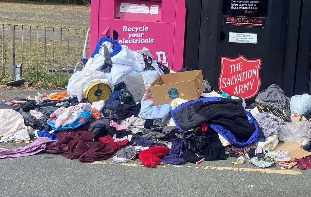 Mounds of rubbish were left out the front of the donation bins. Picture: Iliana Antonelo