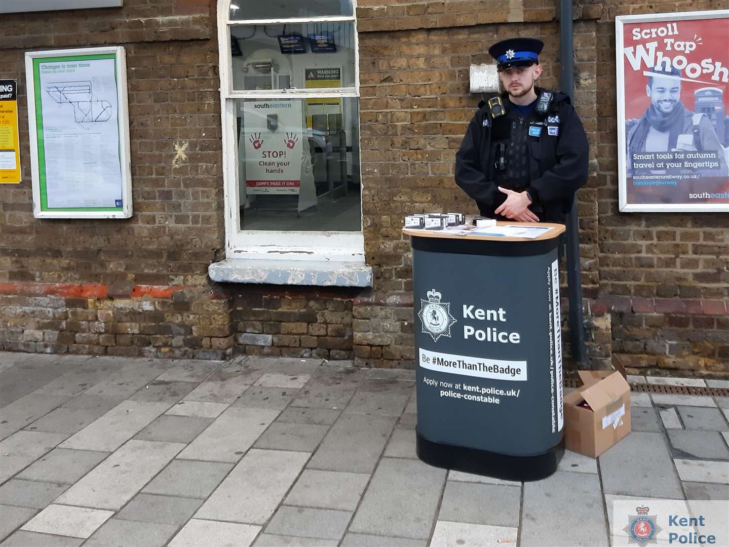 Personal safety alarms were given to commuters as part of a visit by officers to Sittingbourne Train Station last week. Picture: Kent Police