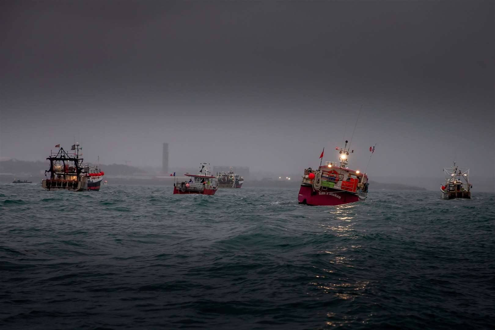 French fishing vessels outside the harbour at St Helier, Jersey, on Thursday (Gary Grimshaw/Bailiwick Express/PA)