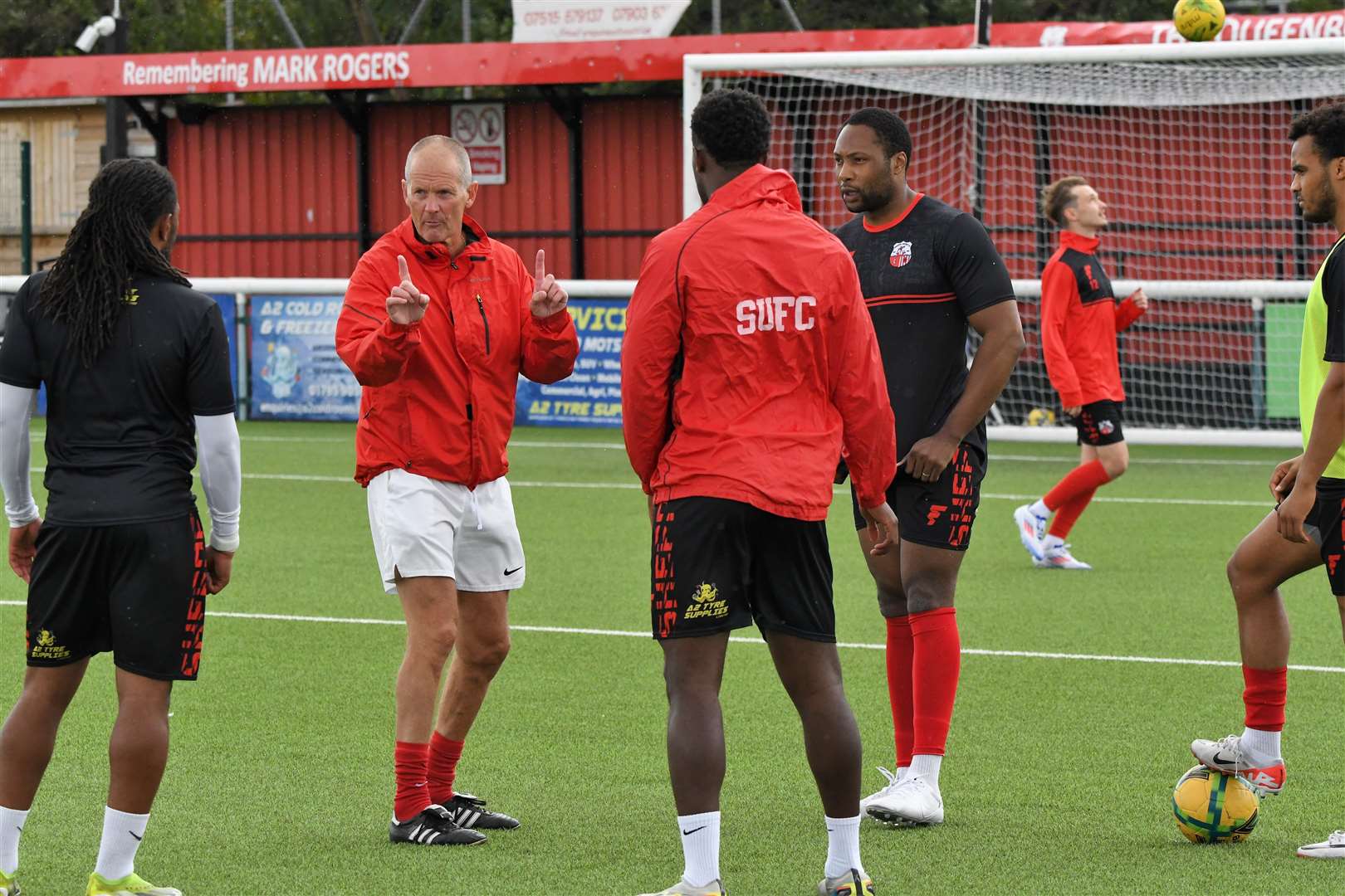 Sheppey assistant manager Geoff Record gets his point across before Saturday’s friendly with Isthmian Premier Folkestone Picture: Marc Richards