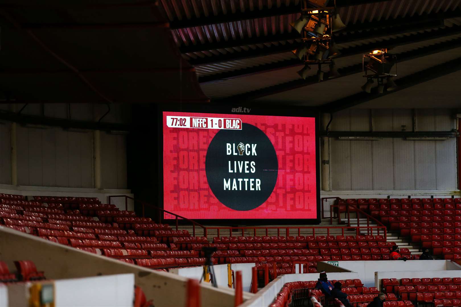 A Black Lives Matter sign at the City Ground in Nottingham (Barrington Coombs/PA)