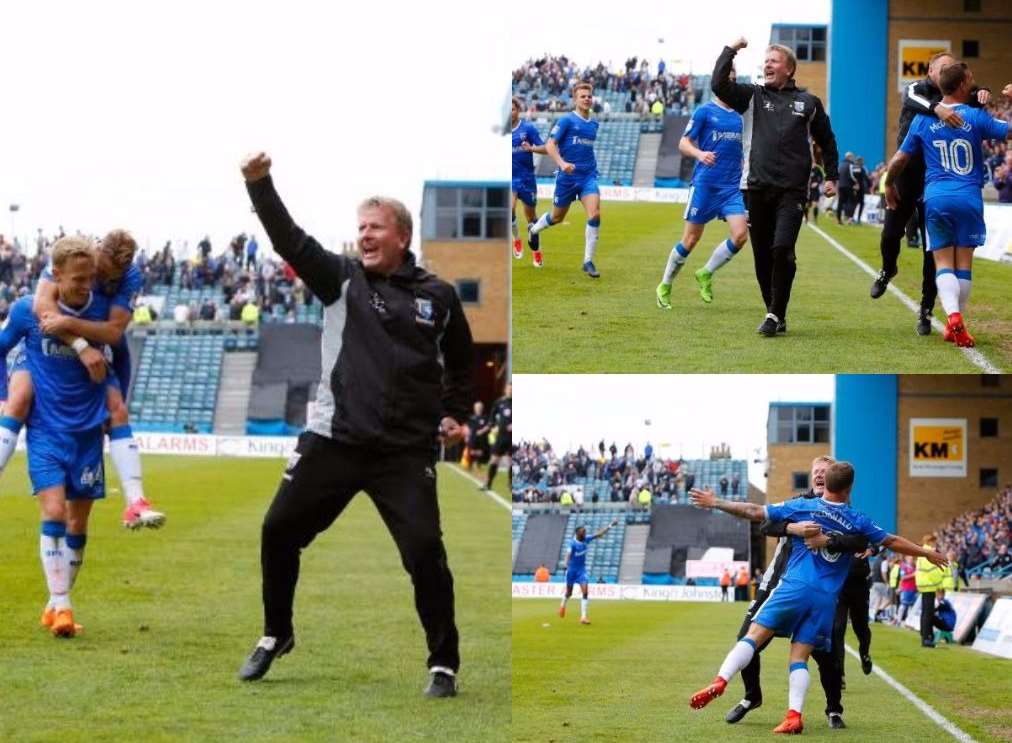 Ady Pennock is overjoyed as the Gills make it 3-1 Pictures: Andy Jones